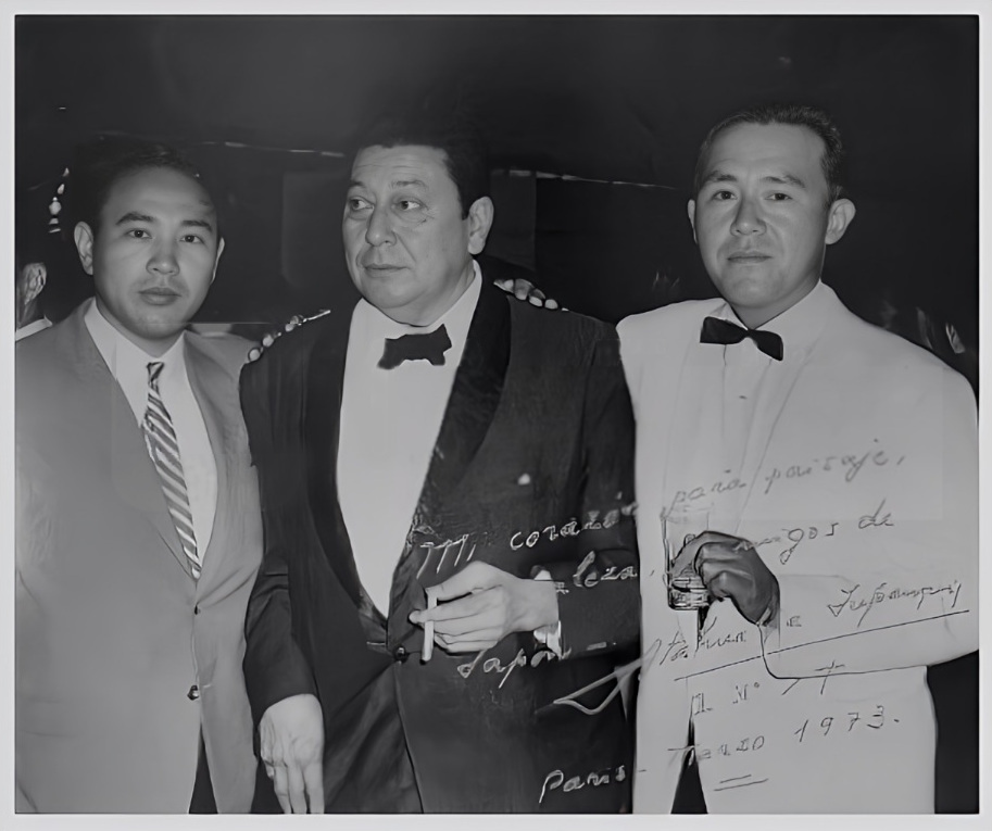 1973年3月　パリにて ソンコ・マージュ、アタウアルパ・ユパンキ、中林淳真の記念写真